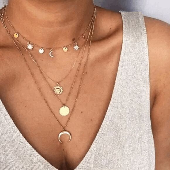 Elizabeth Besich Jewelry - Women’s Layered Fashion Moon Sun Necklace